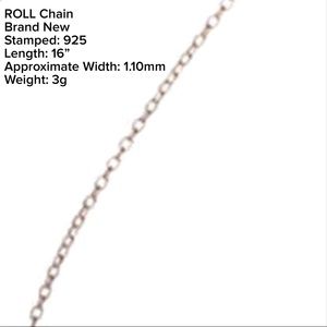 NWT Sterling Silver Roll Chain Necklace 16”